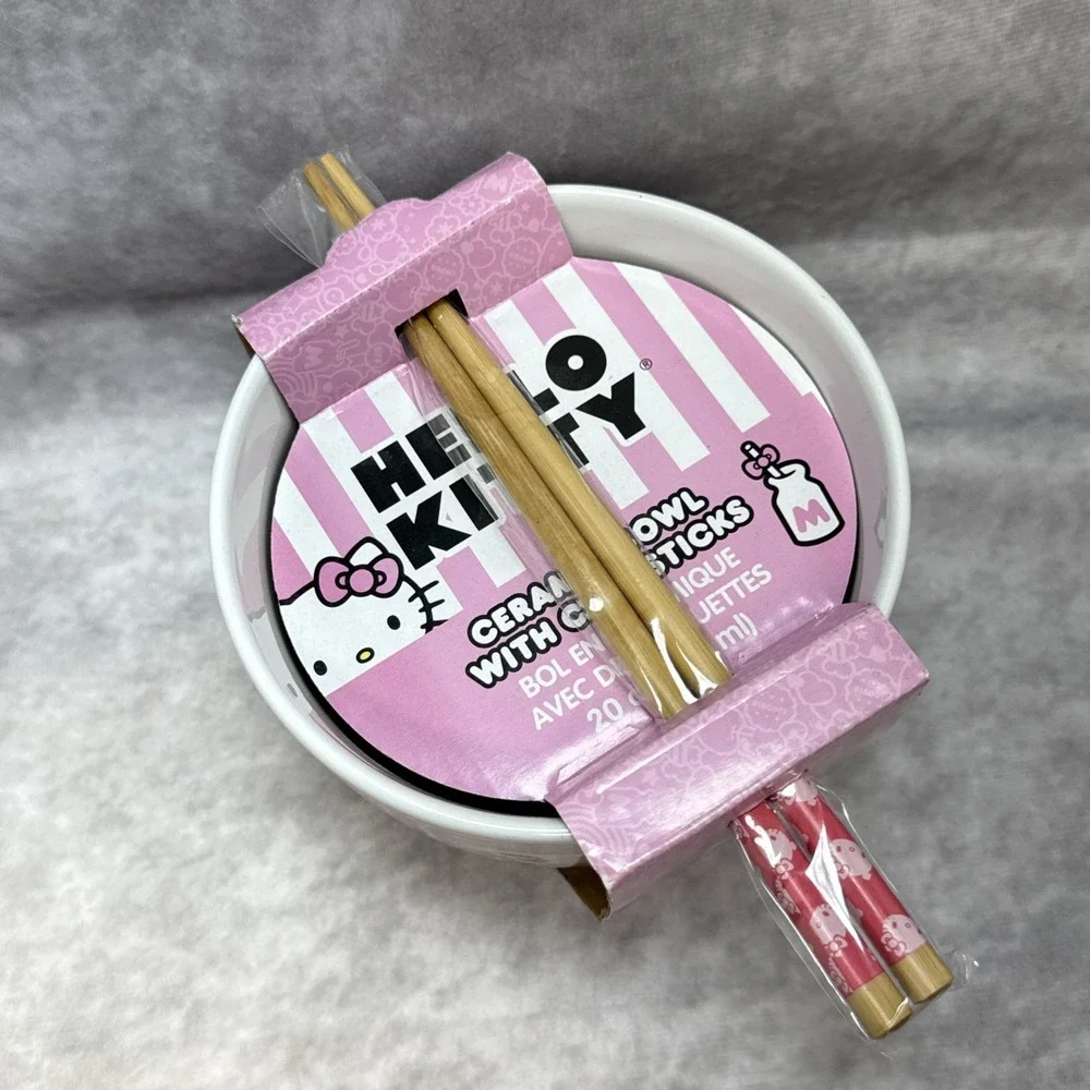 Sanrio Hello Kitty Strawberry Milk Ceramic Ramen Bowl W/Chopsticks 16 Oz NEW NIB